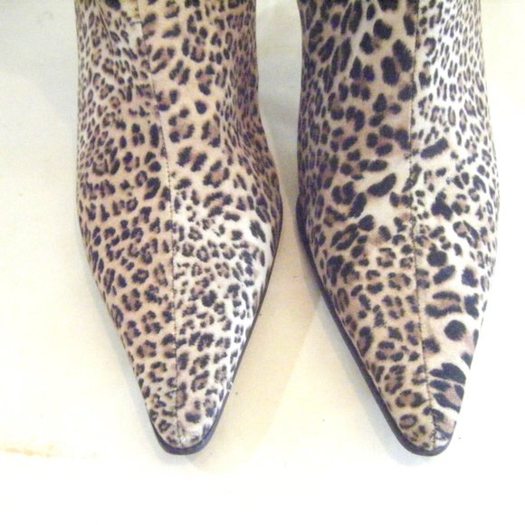 Leopard Cheetah Print Textured Tall Boots Pointy Toe Ladies Size 6 - Picture 3 of 10